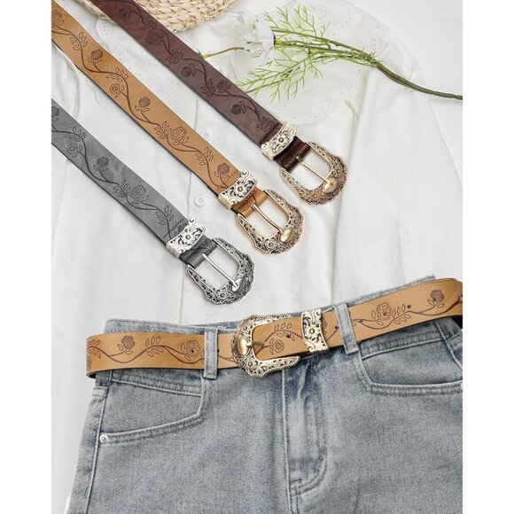 Women\'s Brown Vintage Ladies Western Belt Adjustable Cowgirl Belts For Jeans main image 4